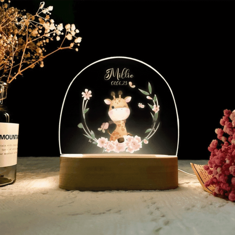 veilleuse personnalisée avec prénom gravé girafe