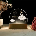 Personalised baby night light – Wooden LED lamp with first name, gentle animal & nature motifs