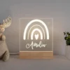 Veilleuse personnalisée enfant – Lampe LED bois prénom, motifs fantaisie & aventure - Arc en ciel