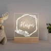 Veilleuse personnalisée enfant – Lampe LED bois prénom, motifs fantaisie & aventure - Roses