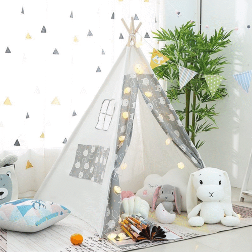 cabane de jeu enfant coton motifs - gris