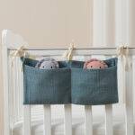 Organisateur de lit bébé - Rangement pratique pour couches et accessoires bébé - Bleu