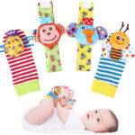 Lot 4 hochets bracelet et chaussettes — Jouet d’éveil bébé coloré et ajustable - Toutes