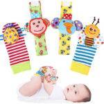 Set De 4 Chaussettes Et Bracelets Hochets Pour Bébé 0-6 Mois - Jouets Sensoriels Doux Pour Éveiller Les Sens Et La Coordination, Cadeau De Naissance