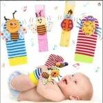 Lot 4 hochets bracelet et chaussettes — Jouet d’éveil bébé coloré et ajustable - Abeille
