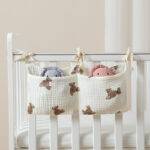 Organisateur de lit bébé - Rangement pratique pour couches et accessoires bébé - Oursons