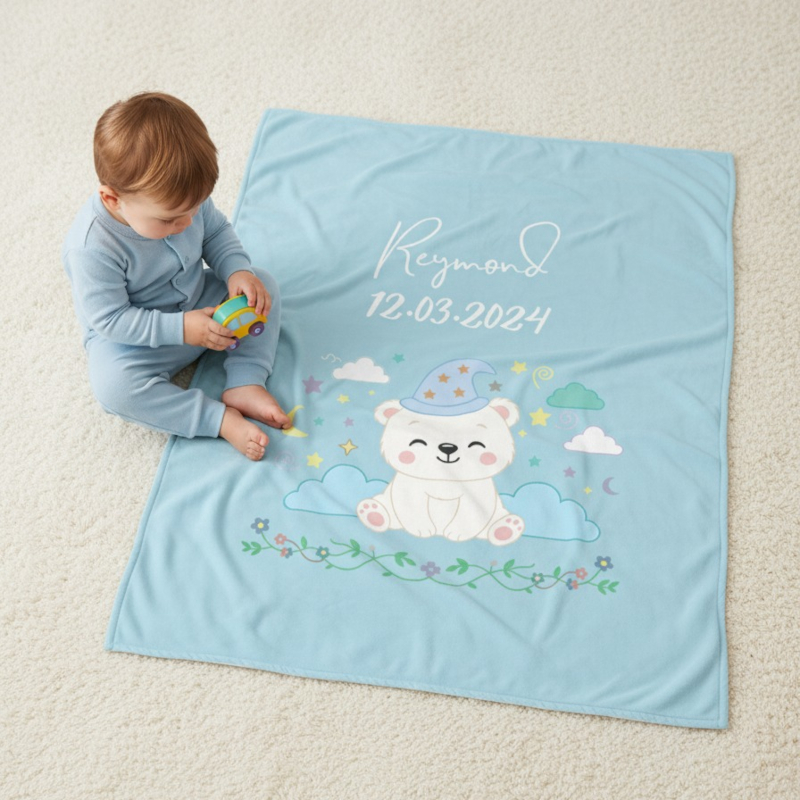 Couverture prénom et date de naissance - bleu