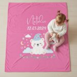 Couverture personnalisée bébé avec prénom et date de naissance – Douce, épaisse et durable - Fushia