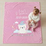Couverture personnalisée bébé avec prénom et date de naissance – Douce, épaisse et durable - Rose