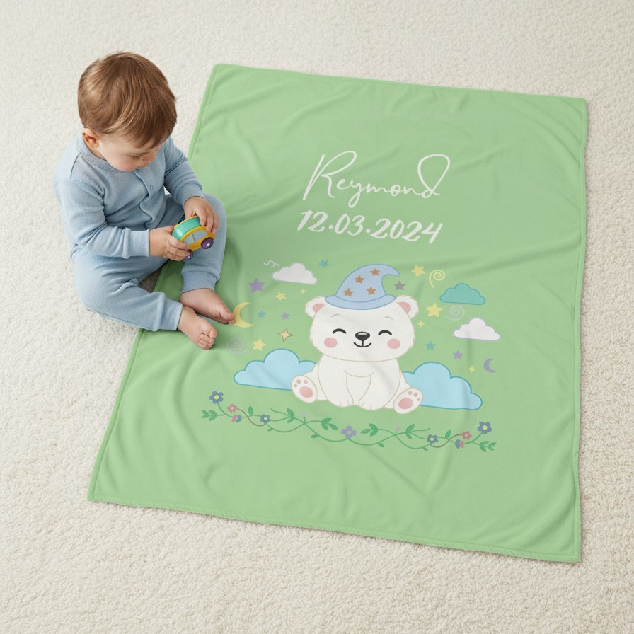 Couverture personnalisée bébé avec prénom et date de naissance – Douce, épaisse et durable Couverture prénom et date de naissance - Vert