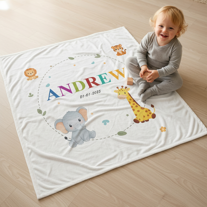 Couverture personnalisée bébé avec prénom et date de naissance – Douce, épaisse et durable Couverture jungle