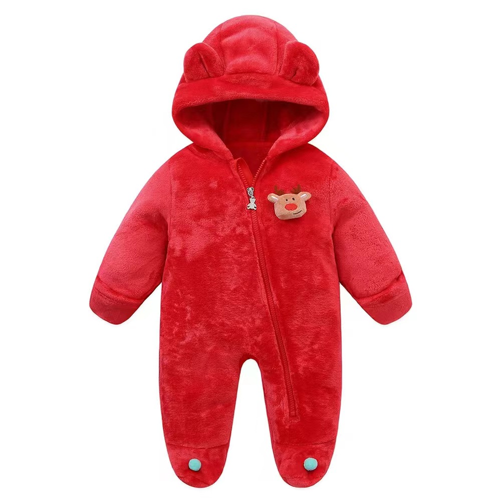 Combinaison de Noël Bébé – Confort et Magie des Fêtes Combinaison de Noël bébé rouge en coton doux