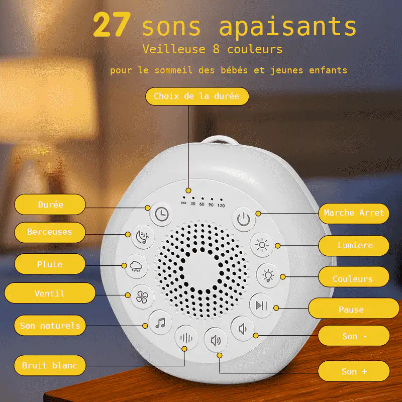 Boite à musique - Aide au Sommeil avec 27 Sons & Veilleuse 8 Couleurs (Rechargeable) - Image 2