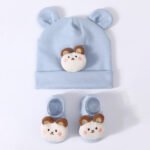 Ensemble Bonnet lapin et chaussettes bébé assorties - Bleu