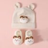 Ensemble Bonnet lapin et chaussettes bébé assorties - Beige