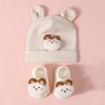 Ensemble Bonnet lapin et chaussettes bébé assorties - Beige
