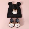 Ensemble Bonnet lapin et chaussettes bébé assorties - Noir