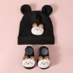 Ensemble Bonnet lapin et chaussettes bébé assorties - Noir