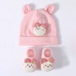 Ensemble Bonnet lapin et chaussettes bébé assorties - Rose