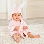 Peignoir de Bain Bébé Poncho – Coton Super Doux, Sortie de Bain Enfant - Lapin rose