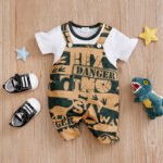 Barboteuse dinosaure bébé – Romper coton léger à manches courtes - Danger