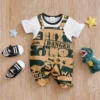 Barboteuse dinosaure bébé – Romper coton léger à manches courtes - Danger