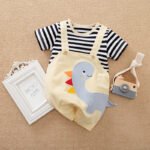 Barboteuse dinosaure bébé – Romper coton léger à manches courtes - Gris Bleu