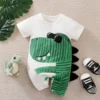 Barboteuse dinosaure bébé – Romper coton léger à manches courtes - Rayé