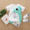 Barboteuse dinosaure bébé – Romper coton léger à manches courtes - Vert