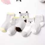 Chaussettes Bébé Coton Respirant – Motifs Cartoon – Unisexe – 0 à 8 Ans - Ourson gris