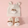 Ensemble Bonnet lapin et chaussettes bébé assorties - Beige