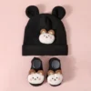 Ensemble Bonnet lapin et chaussettes bébé assorties - Noir