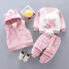 Survêtement Ours Bébé 3 Pièces — Gilet Capuche, Sweat et Pantalon - Chaton Rose