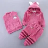 Survêtement Ours Bébé 3 Pièces — Gilet Capuche, Sweat et Pantalon - Lapin Fushia