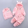 Survêtement Ours Bébé 3 Pièces — Gilet Capuche, Sweat et Pantalon - Lapin rose