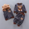 Survêtement Ours Bébé 3 Pièces — Gilet Capuche, Sweat et Pantalon - Nounours Gris