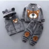 Survêtement Ours Bébé 3 Pièces — Gilet Capuche, Sweat et Pantalon - Ourson Gris