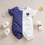 Barboteuse oursons bébé – Romper coton léger à manches courtes - Bleu