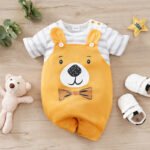 Barboteuse oursons bébé – Romper coton léger à manches courtes - Jaune