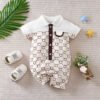 Barboteuse oursons bébé – Romper coton léger à manches courtes - Khaki et poche