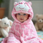 Cape de Bain Bébé – Sortie de Bain Coton Doux pour Enfant - Vache rose