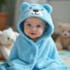 Cape de Bain Bébé – Sortie de Bain Coton Doux pour Enfant - Ours bleu
