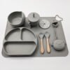 Set repas bébé en silicone – Vaisselle complète antidérapante - Gris
