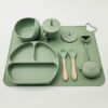 Set repas bébé en silicone – Vaisselle complète antidérapante - Vert Foncé