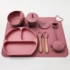 Set repas bébé en silicone – Vaisselle complète antidérapante - Fushia