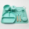 Set repas bébé en silicone – Vaisselle complète antidérapante - Vert