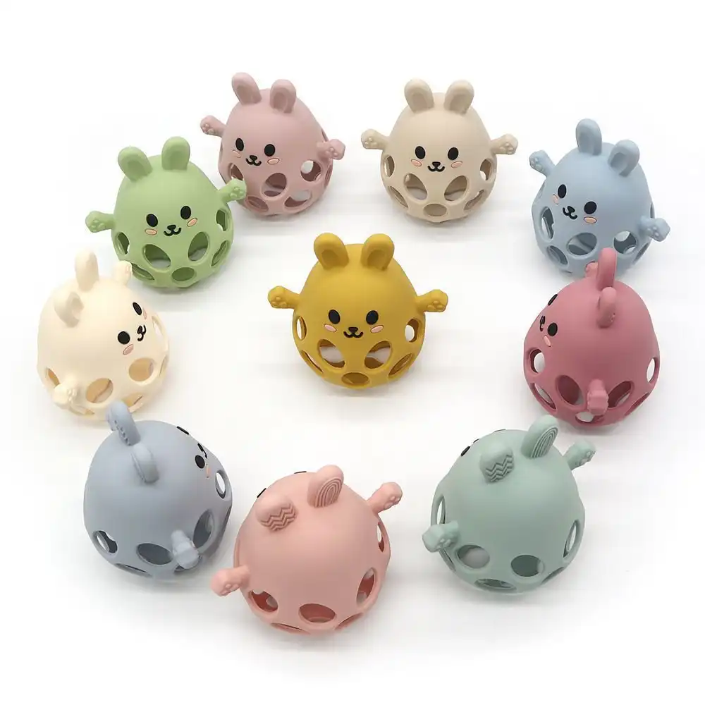 baby silicone chick rattle teething ring baby sensory toy