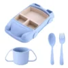Set Repas Bébé en Silicone – Assiette Voiture avec Couverts et Tasse - Bleu