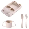 Set Repas Bébé en Silicone – Assiette Voiture avec Couverts et Tasse - Créme