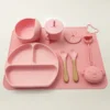 Set repas bébé en silicone – Vaisselle complète antidérapante - Rose